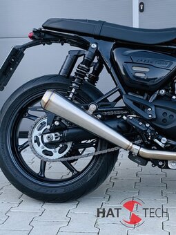 HATTECH Auspuff - GUNBALL 25 - Schalldämpfer mit Anbauteilen für TRIUMPH Speed Twin / Thruxton 1200 / R / RS  auf original Krümmer - EU-Typgenehmigung gebürstet & Anlauffarben an den Sichtschweißnähten