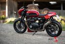 HATTECH Auspuff - RENNSTALL MOTO - OYK75 High  - Euro 4 - Schalldämpfer mit Anbauteilen für TRIUMPH Speed Twin / Thruxton 1200 / R / RS auf original Krümmer - EU-Typgenehmigung